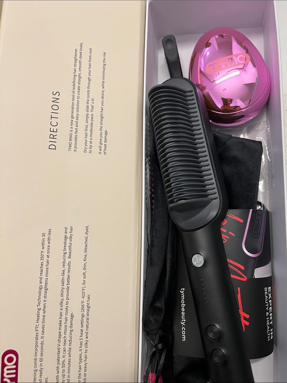 Black and Pink Tymo Hair Straightening Brush - Women Hair